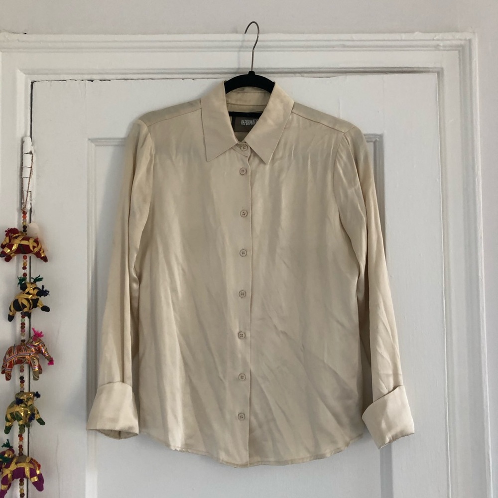 Reformation Ivory Silk Blouse
